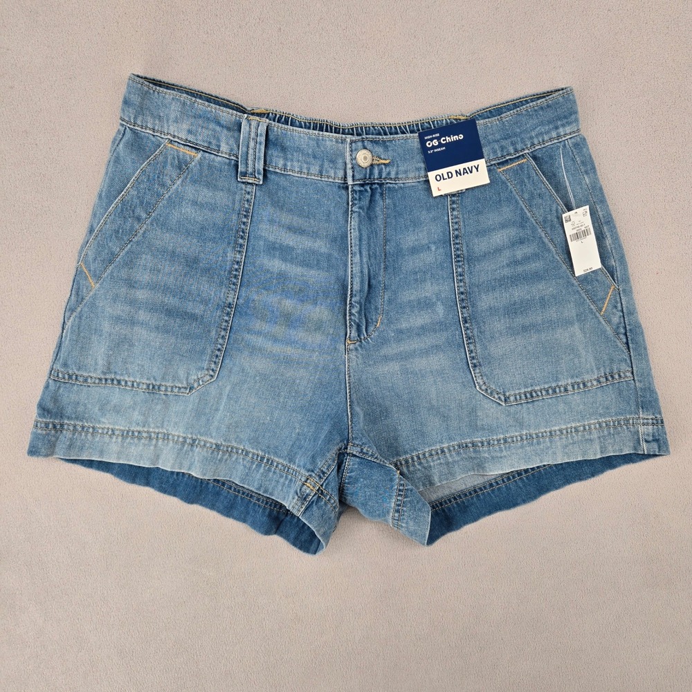 Old Navy Womens NWT LARGE OG Chino Shorts Light Wash Denim High Rise